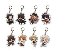 Bungo Stray Dogs - Juego de 8 llaveros de dibujos animados de anime Dazai Osamu Ranpo Edogawa Cosplay Acrílico Llavero Colección Regalo Decoración Colgante