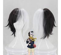 Bungo Stray Dogs Kyuusaku Yumeno Medio blanco y negro Corto Resistencia al calor Pelo sintético Traje de anime Pelucas de cosplay + Gorra de peluca