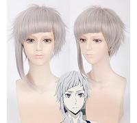 Bungo Stray Dogs Nakajima Atsushi Anime Cosplay Peluca Corta Gris plata Fluffy Pelucas de pelo sintético + Peluca gratis Cap 3