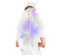 BUNIQ Velos de boda - Velo de novia LED con luz blanca, velos de novia con borde de lápiz y pinza para el pelo, tocados llamativos para mujer