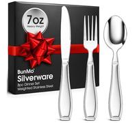 Utensilios pesados para temblores y pacientes Parkinsons de BUNMO - Juego de cuchillos de plata, tenedor, 2 cucharas y bolsa de viaje - Adaptive Coming Flatware ayuda a la mano BD3242, 3 Piece