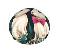 Bunnies In Bloom - Gorro de ducha impermeable de doble capa para mujeres y hombres, protección del cabello para baño, máscaras faciales, spa