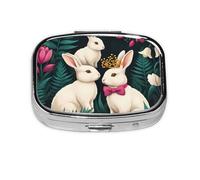Bunnies in Bloom - Pastillero cuadrado de metal, organizador de medicamentos de viaje, 2 compartimentos, portátil, pequeño estuche de almacenamiento