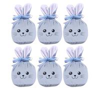 Bunny Bags - Easter Goodie Drawstring Pouches, 6 Pack 4.7x3.9 Inch Reusable Velvet Storage Bags, Cute Holiday Design, Ideal for Kids Teens Birthday Party Candy Snacks Jewelry