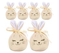Bunny Bags - Easter Goodie Drawstring Pouches, 6 Pack 4.7x3.9 Inch Reusable Velvet Storage Bags, Cute Holiday Design, Ideal for Kids Teens Birthday Party Candy Snacks Jewelry