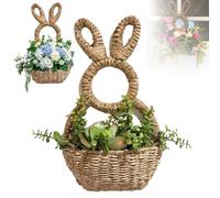 Bunny Basket Hanging Wall Pocket Spring Decor, Handmade Bunny Woven Hanging Wall Wreath, Easter Bunnywicker Basket for Front Easter Door Wreath Decor (1PC)