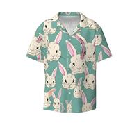 Bunny - Bonito estampado para hombre, ligero, elegante, cuello cubano, clásico, manga corta, práctico bolsillo, NEGRO, 4XL