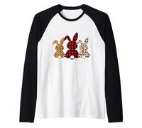 Bunny Buffalo Leopard Plaid Happy Easter Day 2026 Hombres Mujeres Camiseta Manga Raglan