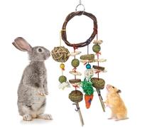 Bunny Chew Juguetes - Autoridades de Conejo, Accesorio para Conejillos de Indias | Juguete de dientes seguro con pequeño animal con diseño colgante, construcción de material natural para conejos