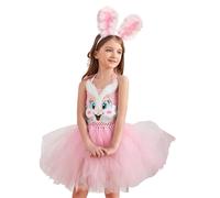 Bunny Costume - Rabbit Suit | Kids Easter Bunny Costume with Ears Headband Tutu Paws 4-Pack For Halloween Party, Soft Plush Fabric, White Pink Purple Yellow