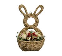 Bunny Door Basket - Handwoven Rabbit Wall Pocket Spring Decor, Wicker Hanging Floral Planter Storage Organizer Pouch, Rustic Farmhouse Entryway Wreath Alternative Container Holder, Natural Rattan