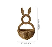 Bunny Door Basket - Spring Decoration Wall Pocket | Woven Rattan For Home Farmhouse Indoor Outdoor Front Living Room Entryway, Easter Rabbit Shaped Hanging