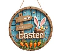 Bunny Door Sign - Welcome Sign Cartoon Bunny Egg for Spring Festival, Front Welcome Decoration with Hanging Hook, Wall and Window Decoration, Wooden Material, 11.81x11.81 inches