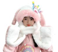 Bunny Ears Hat | Plush Winter Hat | Hooded Scarf Hats | Bunny Hat Gloves, Hooded Bunny Scarf, Winter Neck Warmer with Gloves and Ear Protection For Cozy Cold Weather Wear