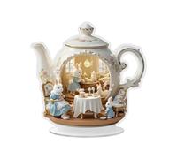 Bunny Figurines, 2D Easter Bunny Family in Teapot Afternoon Té Estatua