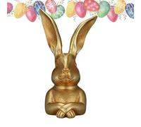 Bunny Figurines - Rabbit Statues 12x12.5x24cm, Gold Animal Sculpture | Retro Hare Table Decor For Shelf Mantle, Long Lasting 3D Resin Art Piece Elegant Housewarming Present For Living Room Bedroom Kit