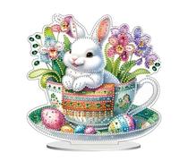 Bunny Gem Painting - Accesorios para el hogar, conejo de huevo de Pascua | Artificials Gem Art Christmas Table Paint, de escritorio de doble cara, mosaicos para casas y salas de estar