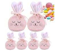 Bunny Goodie Bags Set - 6 Pieces Drawstring, Reusable Storage Pouch | 4.7x3.9inch Easter Party Favor Supplies, Cute Rabbit Candy Gift Sack Collection With Fabric Material Design For Teen Kids