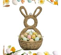 Bunny Hand Woven Basket - Easter Wall Decor, Cute Rattan Walls Pocket, Versatile Storage for Flowers, Treats, or Seasonal Display | Ideal for Indoor Outdoor Home Farmhouse Entryway Living Room Balcony