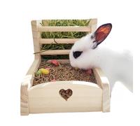 Bunny Hay Feeder, Small Animal Feeding Rack, Wooden Double Zone Holder, 2 in 1 Separate Design with Sturdy Chew Resistant Build for Guinea Pigs and Rabbits, 5.71x8.66x6.1 Inches