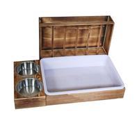Bunny Hay Feeder, Small Animal Litter Box, Wooden Feeder with Double Bowls, Anti-Waste Food Dispenser, for Rabbits Chinchillas Hamsters, 2 en 1 Design, White Brown Color, 1 Set