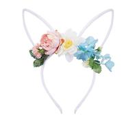 Bunny Headband, 25x18cm Easter Bunny Ears Headwear Bands with Flowers Fabric Material Non-Slip Rabbit Hair Accessory Cute Costume Party Supplies, Holiday Dressing