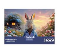 Bunny in A Blue Coat Peter Rabbit Standing 1000 Piezas Papel Ecológico Resistente Rompecabezas DIY Bunny Extremadamente Difícil Juguete De Cumpleaños Rompecabezas Para Decoración Del Hogar 38x26cm/100