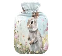 Bunny in A Butterfly Field - Botella de agua caliente con funda de forro polar suave, bolsa de agua caliente para aliviar el dolor de cuello y hombros, terapias frías y calientes, talla L