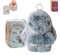 Bunny Keychain with Tin, Adorable Plush Rabbit Toy Keychain, Fluffy Bunny in a Tin, Easter Handmade Soft Bunny Charms for Women & Girls, Stress Relief Decorative Pendant Car Mirror Hanging (G)