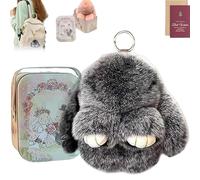 Bunny Keychain with Tin, Adorable Plush Rabbit Toy Keychain, Fluffy Bunny in a Tin, Easter Handmade Soft Bunny Charms for Women & Girls, Stress Relief Decorative Pendant Car Mirror Hanging (E)