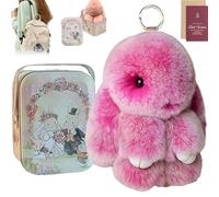 Bunny Keychain with Tin, Adorable Plush Rabbit Toy Keychain, Fluffy Bunny in a Tin, Easter Handmade Soft Bunny Charms for Women & Girls, Stress Relief Decorative Pendant Car Mirror Hanging (F)
