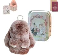 Bunny Keychain with Tin, Adorable Plush Rabbit Toy Keychain, Fluffy Bunny in a Tin, Easter Handmade Soft Bunny Charms for Women & Girls, Stress Relief Decorative Pendant Car Mirror Hanging (D)