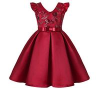 BUNNY LULU Vestido de niña con Hombros Inclinados para Dama de Honor, Boda, Princesa, niños, cumpleaños, Baile, Fiesta, espectáculo, Noche,Borgoña, 7-8 Años