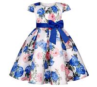 BUNNY LULU Vestido de niña con Hombros Inclinados para Dama de Honor, Boda, Princesa, niños, cumpleaños, Baile, Fiesta, espectáculo, Noche, Azul, 9-10 Años