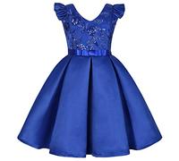 BUNNY LULU Vestido de niña con Hombros Inclinados para Dama de Honor, Boda, Princesa, niños, cumpleaños, Baile, Fiesta, espectáculo, Noche,Azul, 11-12 Años