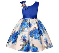 BUNNY LULU Vestido de niña con Hombros Inclinados para Dama de Honor, Boda, Princesa, niños, cumpleaños, Baile, Fiesta, espectáculo, Noche,Azul, 9-10 Años