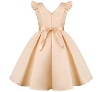 BUNNY LULU Vestido de niña con Hombros Inclinados para Dama de Honor, Boda, Princesa, niños, cumpleaños, Baile, Fiesta, espectáculo, Noche, Champán, 7-8 Años