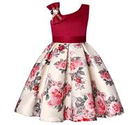 BUNNY LULU Vestido de niña con Hombros Inclinados para Dama de Honor, Boda, Princesa, niños, cumpleaños, Baile, Fiesta, espectáculo, Noche,Borgoña, 9-10 Años