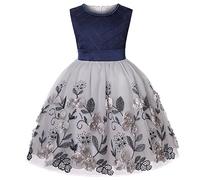 BUNNY LULU Vestido de niña con Hombros Inclinados para Dama de Honor, Boda, Princesa, niños, cumpleaños, Baile, Fiesta, espectáculo, Noche,Azul Marino, 9-10 Años