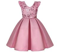 BUNNY LULU Vestido de niña con Hombros Inclinados para Dama de Honor, Boda, Princesa, niños, cumpleaños, Baile, Fiesta, espectáculo, Noche,Rosa, 5-6 Años