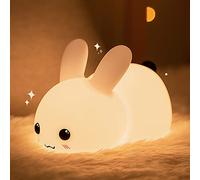 Bunny Night Light para niños - Lámpara LED recargable para bebé de niños, dormitorio de niñas o niños - Lámpara LED de silicona suave con control táctil sensible - Blanca nieve