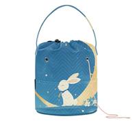 Bunny on Crescent Moon Art Crochet Storage Crochet Project Bag Bolsa de viaje portátil para suministros de arte para tejer suministros