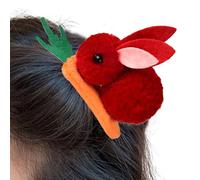 Bunny Plush Hair Clip - Animal Hairpin, Cute Bunnys Carrot Elastic Hairs Decoration Fuzzy Design | Suitable for Women Girls Casual Outfit Celebration Themed Costume Wear, 8x6.5cm
