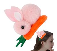 Bunny Plush Hair Clip - Animal Hairpin, Cute Bunnys Carrot Elastic Hairs Decoration Fuzzy Design | Suitable for Women Girls Casual Outfit Celebration Themed Costume Wear, 8x6.5cm