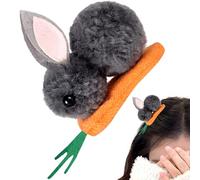Bunny Plush Hair Clip - Animal Hairpin, Cute Bunnys Carrot Elastic Hairs Decoration Fuzzy Design | Suitable for Women Girls Casual Outfit Celebration Themed Costume Wear, 8x6.5cm
