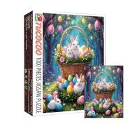 Bunny Puzzle - Paper, Vibrant Jigsaw 1000 Pieces Challenging Colorful | Lively Easter Egg Farmhouse Jigsaw, Family Activity Bunny Puzzle For Home Decor, Wall Art
