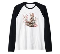 Bunny Reading Under Cherry Blossom For Girls Who Loves Books Camiseta Manga Raglan