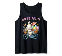 Bunny Riding Bike Happy Easter Egg Hunt Christian Holiday Camiseta sin Mangas