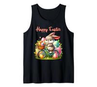 Bunny Riding Bike Happy Easter Egg Hunt Christian Holiday Camiseta sin Mangas