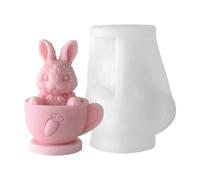 Bunny Silicone Mold - Cute Funny Non Stick Craft Supplies | Silicone Material With 3D Teacup Rabbit Design, Supports Soap, Candle, Wax, Resin, And Plaster Making Function